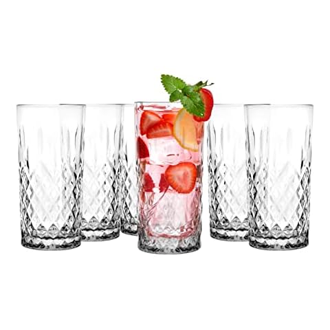 Glasmark Krosno Wassergläser Gläser Trinkgläser Set Longdrink Cocktail Gin Wasser Longdrinkgläser Cocktailgläser Trinkglas Wasserglas Spülmaschinenfest Transparent Mit Kristall Effekt 6 x 300ml Cover