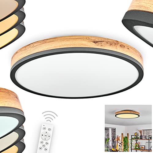 HOFSTEIN LED Deckenleuchte Salmi, Deckenlampe aus Metall/MDF/Kunststoff in Anthrazit/Holzoptik/Braun/Weiß, Ø45 cm, 1800 Lumen, 3000 Kelvin, 1 x LED 24 Watt (inkl.) IP20