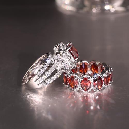 Gorgeous 2Pcs Set of Rings for Women Luxury Bright Cubic Zirconia Finger Jewelry for Anniversary Party4