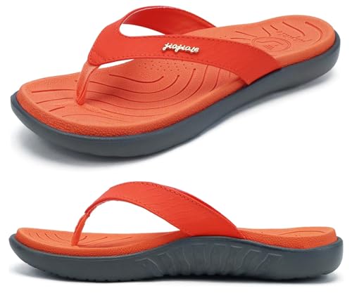 Image of jiajiale Womens Fashion Orthotic Flip Flops Ladies Slip On Lightweight Comfortable Thick Cushion Yoga Mat Thong Sandals With Plantar Fasciitis Arch Support