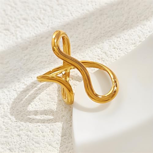 Chunky Rings For Women, Gold Silver Thumb Ring Asymmetrical Wavy Curve Ring Adjustable Non Tarnish Dainty Stainless Steel New Year Anniversary Birthday Jewelry Gift2