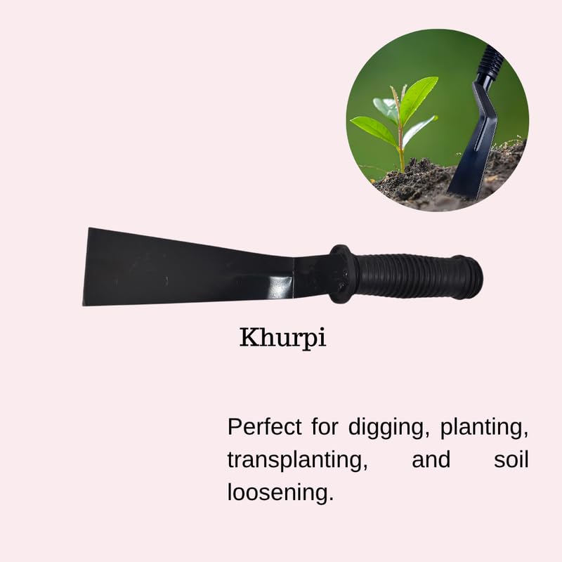 Image of 6 in 1 Gardening Tool Set - Trowel, Fork, Cultivator, Khurpi, Pruner & Gloves with Wooden Handle for Digging, Planting, Weeding & Pruning