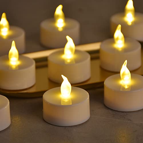 Marrilley LED Tea Lights, Battery-Powered Tea Lights Flameless Candles Warm White 24 Pack Wedding Lights for Home Decoration, Christmas, Birthday Party (100 Pack Warm Yellow)