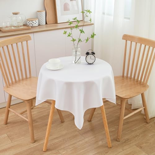 Image of sancua Small Square Tablecloth 36 x 36 Inch White (Fits 20-30 Inch Tables), Stain and Wrinkle Resistant Washable Fabric Table Cloth for Dining Party Table Cover for Nightstand End Bedside Tables