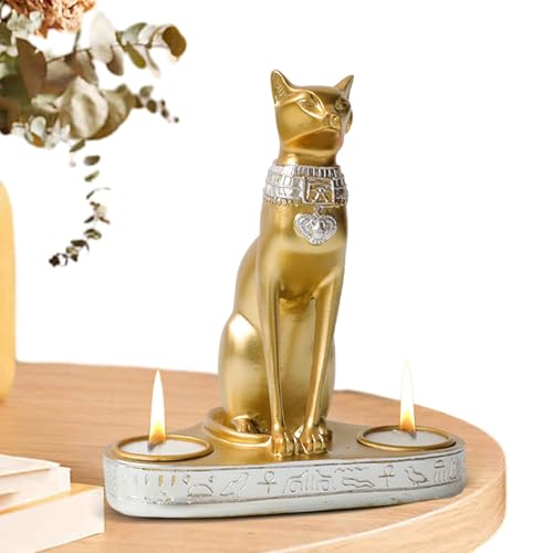 Portavelas Gato | Portavelas de Resina Estatua de Gato Egipcio,Decoración Elegante Vintage para el hogar para Sala de Estar, de TV, Dormitorio, Sala de Estudio, Escritorio