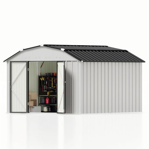 Image of Patiowell 10 X 12 FT Barn Style Metal Storage Shed for Outdoor, Steel Yard Shed with Design of Lockable Doors, Utility and Tool Storage for Garden, Backyard, Patio, Outside Use
