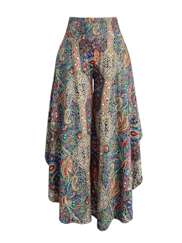 Verdusa Women's Plus Size Boho Vacation Paisley Tribal Pants Vintage Wide Leg Baggy Flowy Pants