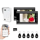 ANJIELO SMART Wired Video Intercom System,7 Inches Video Doorbell Camera with Monitor(Black),Wired Video Door Phone,5 in 1 Unlcking,Night Vision for Villa Apartment Home (1 White Bell +2 Monitor)
