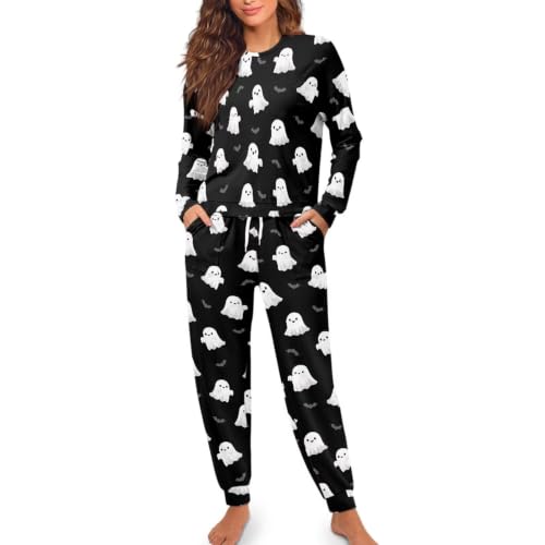 Image of Womens Lounge Set Long Sleeve Soft Pajama Sets | Casual 2 Piece Pj Outfit, Crewneck Sleepwear with Pockets, Adjustable Drawstring, Soft Comfy Fall Pajamas, Plus Size