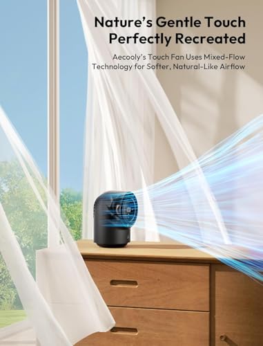 Image of Aecooly Touch Control Desk fan, 100 Speeds Quiet Digital Display Small Table Fan, 4000mAh Battery Powered Desktop Fan for Bedroom, Bedside, Office, Travel -Black
