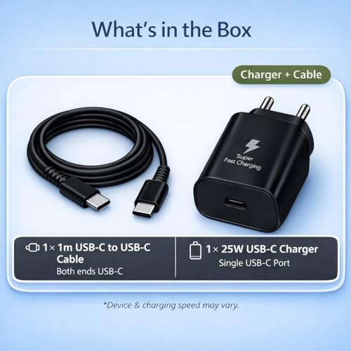 Image of 25W PD 3.0 Type C Fast Charging Adapter for Samsung Galaxy M17|M07|M36|M06|A55|A35|F06|S25 fe|S22|S24|F36|F16|M35|S23|A06|S25 Plus|Tab S11 /S10 Lite /S10| 25W with C2C Cable, Black