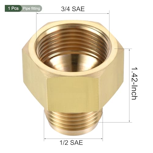 Image of YOKIVE Pipe Fitting, Brass Tube Adapter Connector, Great for Hydraulic Applications (1 /2 SAE Flare Male & 3 /4 SAE Female)
