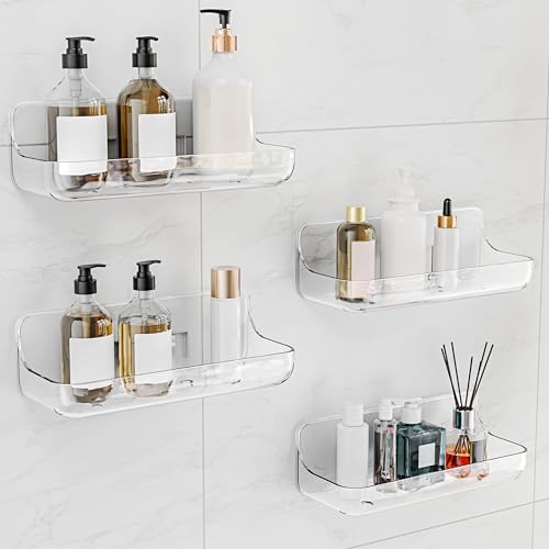 Kawfle Adhesive Shower Caddy, 4 Pack Acrylic Bathroom Shelves, No...