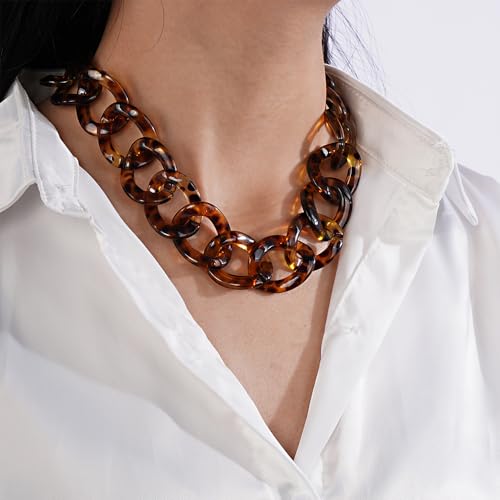 Aimimier ANG-NECKLACE-901 Punk Chunky Leopard Print Link Chain Acrylic Choker Necklace thumb #2