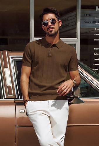 PJ PAUL JONES Mens Polo Shirts Short Sleeve Textured Knit Polo Shirt Ribbed Casual Golf Shirts3