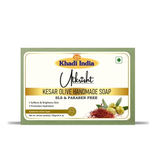 Image of Khadi Kesar Olive Handmade Bathing Soap Bar 125g | Natural & Herbal | Hydrating, Glowing & Brightening Skin | For Even Skin Tone | All Skin Types | For Men & Women