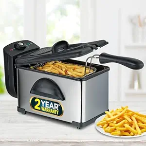 iBELL DF210N Electric Deep Fryer 2 Litre Stainless Steel 2000W with Variable Temperature Control Lid, Silver