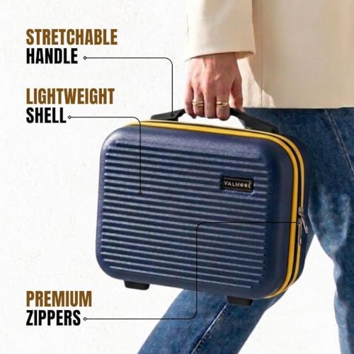 Image of VALMORE Jet Kit Travel Combo, Pack of 3, Hard Shell Organiser, Mini Sling Bag and Vanity Box, Polycarbonate, Unisex, Gadget, Toiletry and Essentials Storage Set (Navy Blue)