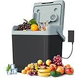 SUNVIVI Electric Cooler & Warmer with Handle, 25QT Portable Thermoelectric Car Refrigerator, Dual Cooling & Heating 12V Mini Fridge with Wind-Cooling System, Plug-in Cooler for Car, Truck, Black