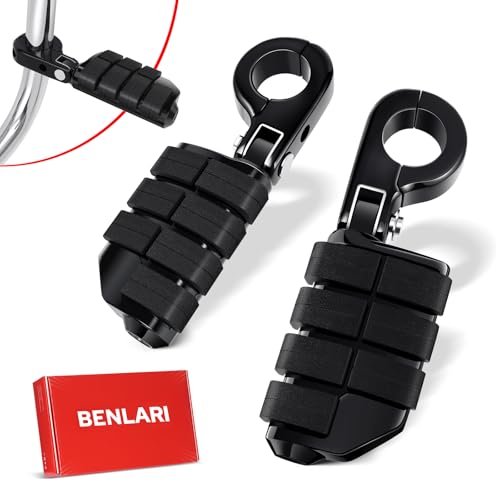 Benlari Highway Pegs P-Clamp A3 Steel Motorcycle Foot Pegs Fit For 1.25 Crash Bars Foot Pedal Bracket Clamp Compatible With Harley Touring Electra Road King Road Glide Style3(Black)