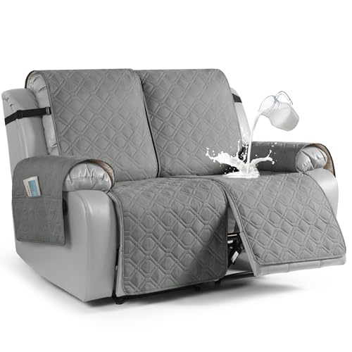Image of VANSOFY Waterproof Recliner Loveseat Covers Washable, Gray,2 Seater | 1-Piece, Non-Slip with Elastic Straps, Sofa Cover with Pocket for Dogs, Pets