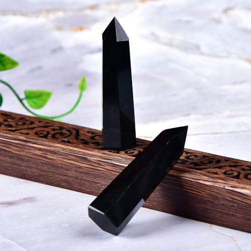 Obsidiana natural columna hexagonal de 70mm varita mineral curativa LVTFCO 7