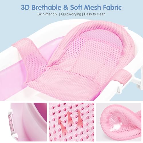 Image of Colorlife Baby Bath Seat Support Net Infant Bathing Seat Support Mat, Adjustable Comfortable Non-Slip Three-Pointed Baby Shower Net Bathtub Sit Up Net for Newborn 0-12 Months-Pink(No Bathtub)