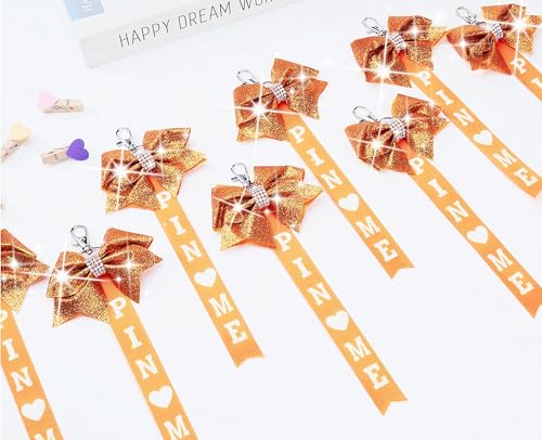 Image of Cheer Pin Me Ribbon Cheerleader Pin Me Bow Cheer Bow Keychain with Rhinestones Cheerleading Sports Accessory Gift