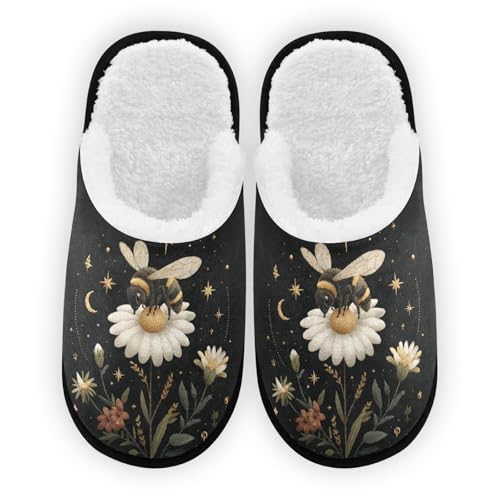 Bee Daisy Star Black Slippers For Women Men Soft Memory Foam Non-Slip Animal Winter Indoor House Shoes Travel Slipper