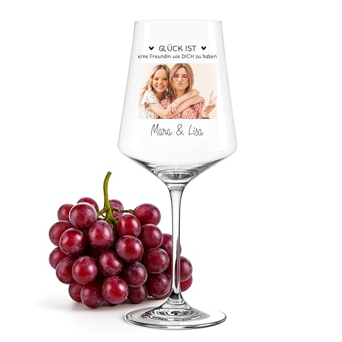 Love Faith - Besties - Personalisiertes Weinglas mit Foto, Spruch und Namen für Dich und Dein Bestie