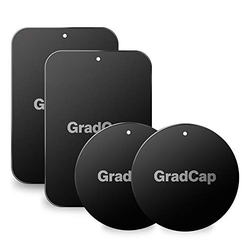 GradCap® Placa de Metal para Soporte magnético Universal Placa de Repuesto Disco de Metal con Fuerte Adhesivo para Soportes de Coche 2 rectangulares y 2 Redondos (Todos Negro)