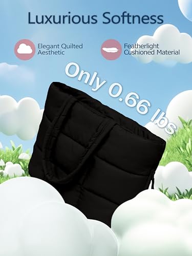 Puffer Tote Bag for Women, Large Quilted Puffy Handbag with Side Pockets Lightweight Shoulder Bag2