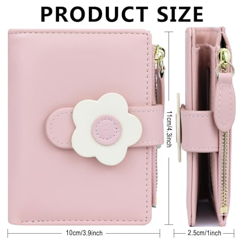 Cute Pink Small Wallet for Women Minimalist 3D Flower Leather Coin Purse and Credit Card Holder with ID Window Kawaii Travel Cash Wallet for Ladies2