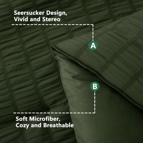 Image of HIMEET Full Size Comforter Sets - 7 Pieces Seersucker Bed in a Bag, Boho Bedding Sets for Bedroom Decor, All Season Home Essential Bed Set with Comforter, Sheets, Pillowcases & Shams, Olive Green