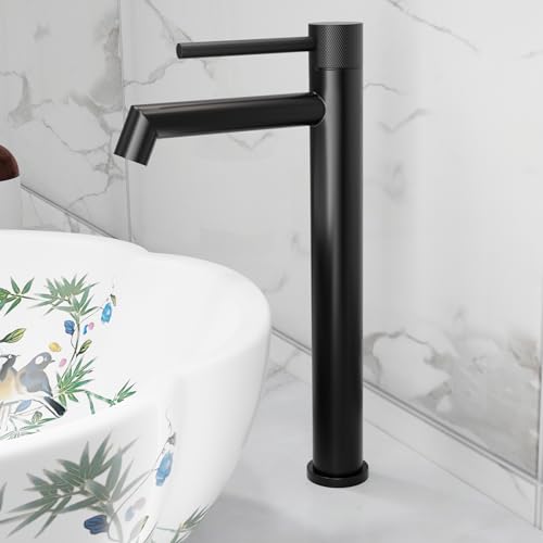 Image of InArt SS-304 Extra Tall Pillar Tap for Wash Basin | 12 Inch High Neck Table Top Tap with 3 inch Extended Thread | Long Basin Faucet Pillar Cock | 7 Years Warranty (Black Matt)