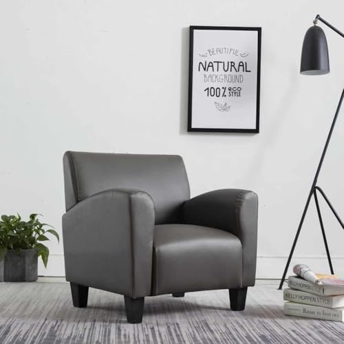 Bucmath Sillón de relax de piel sintética gris, 70 x 69 x 72 cm, cómodo sillón para salón, dormitorio, sala de lectura, asiento interior