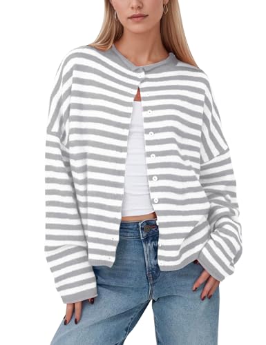 OLAPTA Women Striped Cardigans Open Front Button Down Long Sleeve Knit Lightweight Loose Fit Casual Fall Sweater Tops 2025
