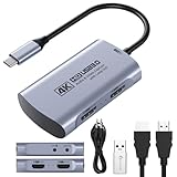 Guermok 4K 60FPS & 1080P 240FPS HDMIキャプチャカード（ストリーミング用）、USB 3.0からUSB-C/A、4K30パススルー、3.5mmオーディオ入力とマイク出力対応。Switch 2/1、PS5/4、Quest 3、Xbox、Pad、Mac、PCと互換性あり