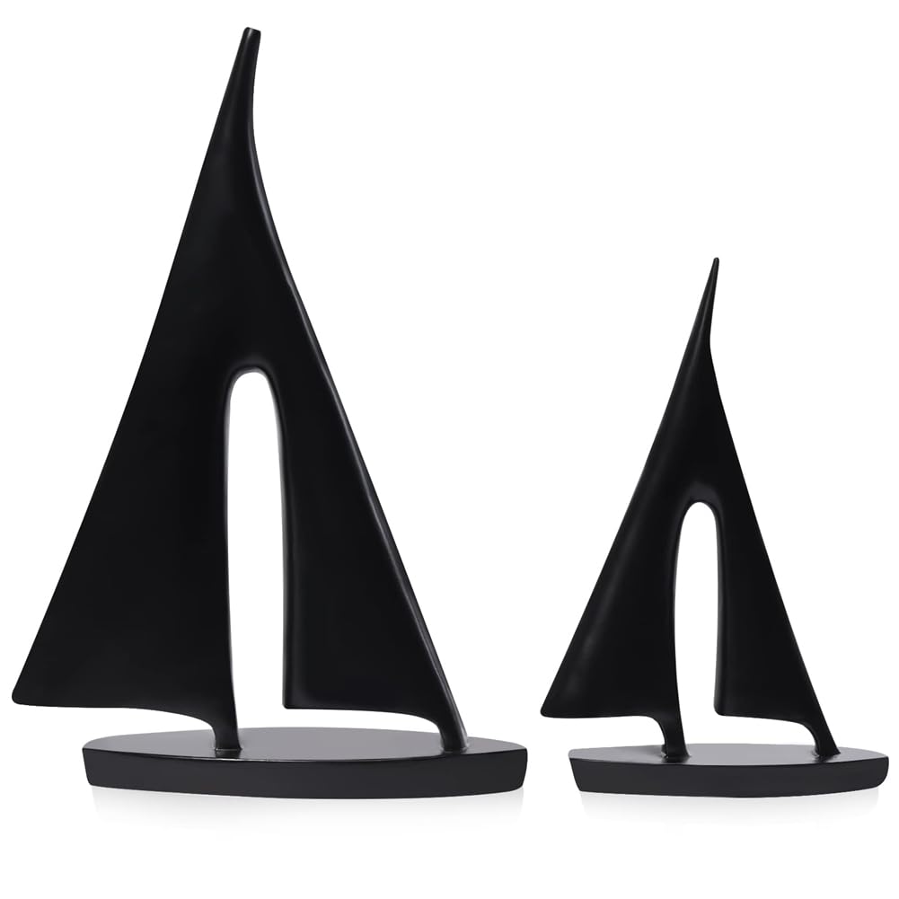CTRLZS Modern Sculptures Home Decor,Sailboat Decor Ornament,Boat Decorations Statue Decor,Art Sculptures and Statues(2PCS) Black