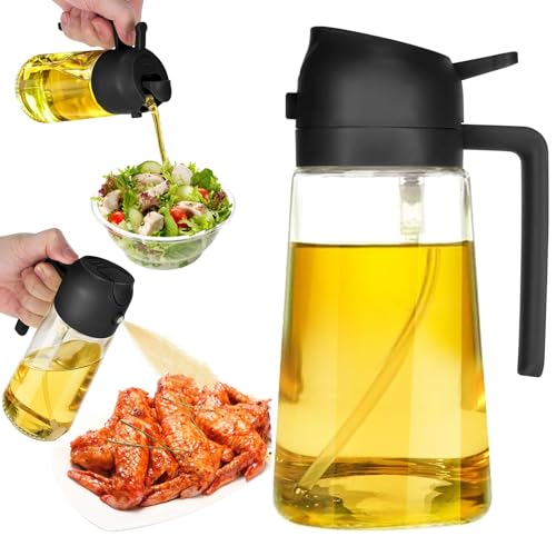 Spruzzatore per olio 2 in 1, 500 ml, flacone spray per olio da cucina, bottiglia d'olio e spruzzatore, spray per olio d'oliva, dispenser per aceto, per cucinare, cuocere, grigliare e insalata,