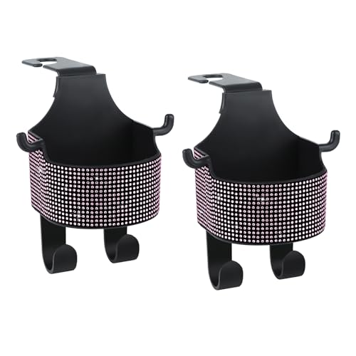 Backseat Drink Cup Holder, Bling Crystal Hook for Car Seat Head Rest, Car Storage Hooks for Purses and Bags Cute, Phone Holder, Handbag, Clothes, Key, Umbrella?2-Pack, Pink