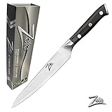 ACERO JAPONÉS AUS-10 DE PRIMERA – AFILADO DE NAVAJA: Acero inoxidable importado japonés AUS10 de 66 capas de alto contenido en carbono, la hoja de nuestro pequeño cuchillo asiático multiusos de 15 cm antiadherente tiene un exquisito damasquinado «Tsunami Rose» y una dureza Rockwell HRC61. Nuestro menaje de cocina se enfría con nitrógeno líquido para mejorar su resistencia a manchas y corrosión y su consistencia de corte.