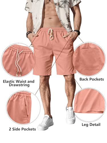 Image of Comdecevis Men's Linen Shorts Casual Elastic Waist Drawstring Summer Beach Vacation Yoga Golf Shorts with Pockets