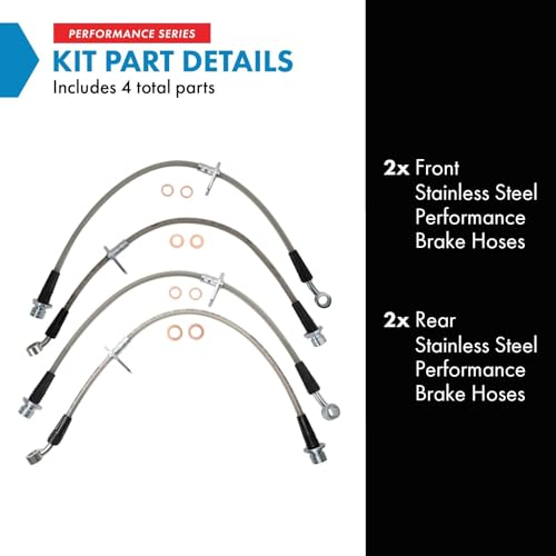 Image of TRQ Front & Rear Brake Hose Set Compatible with 2004-2008 Acura TL
