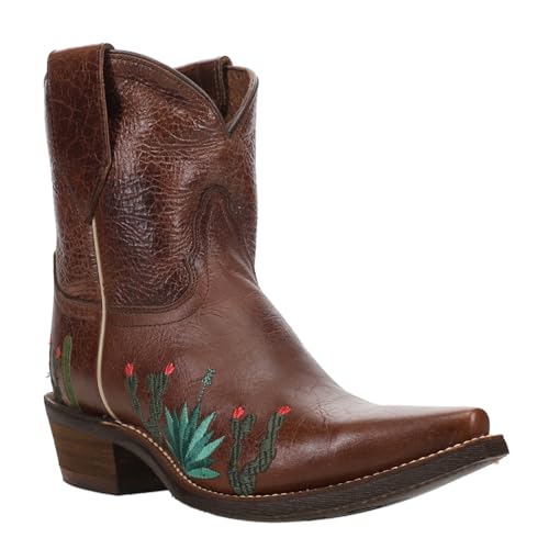 Womens Agave Embroidery Snip Toe Casual Boots Ankle Low Heel 1-2" - Brown - Size 7 B2