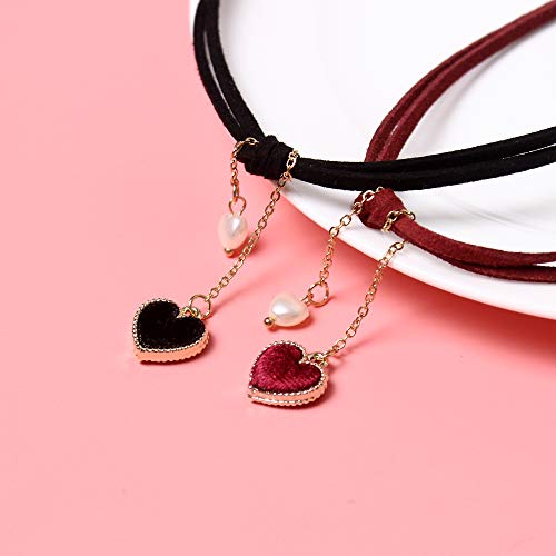Maxforever Choker Set 2 Pcs Choker Necklaces Velvet Choker Set Classic Gothic Chokers (Black/Claret Red) #TOP5