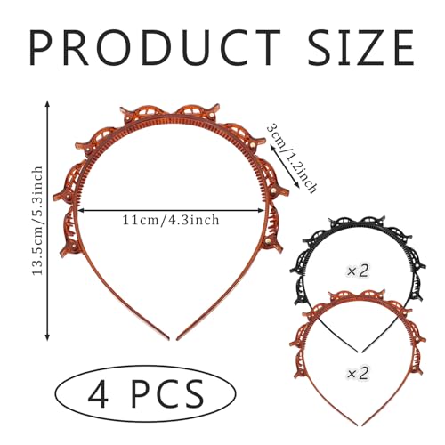 SYEYCW 4 Pcs Clip Headband, Multi-Layer Teeth Comb Hair Hoop Headband with Clips Attached, Non-Slip Double Bangs Hairstyle Hairpin, Hairstyle Accessories, Hair Styling Tools for Women Girls - Image 3