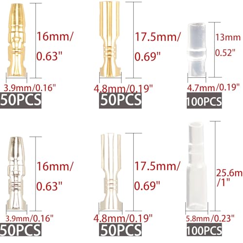 Image of 400PCS 3.9mm Bullet Connectors Male and Female, Brass Bullet Terminal Connectors with Insulation Sleeve, Crimp Terminal Connectors Automotive Electrical Connectors Motorcycle Connector Kit