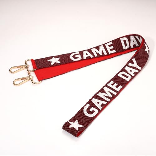 Image of Game Day Purse Straps Replacement Beaded Purse Strap Wide Crossbody Bag Straps Stadium Football Clear Bag Straps Accessories (Burgundy White)