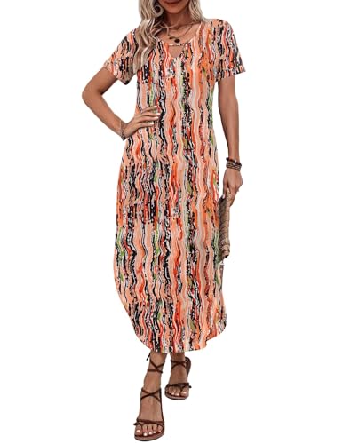 Image of Zeagoo Womens Maxi Summer Dress with Pockets Casual Short Sleeve Sundress Trendy 2026 Curve Hem Long Dress